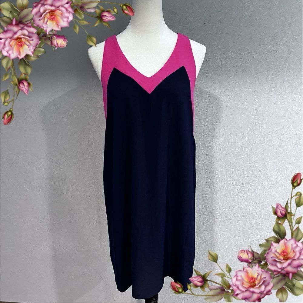 V-neck sleeveless mini Colorblock‎ Jersey Shift dress